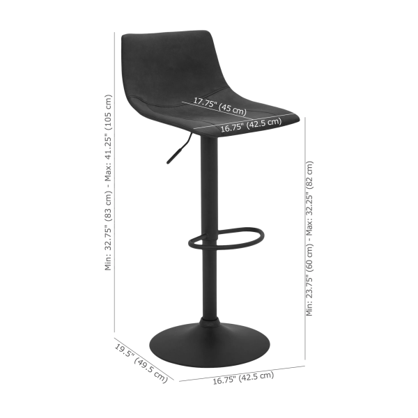 Black Textured Faux Leather & Metal Adjustable Bar Stool