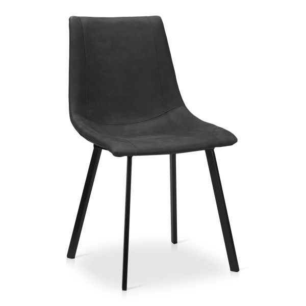 Black Textured Faux Leather and Metal Dining Chair