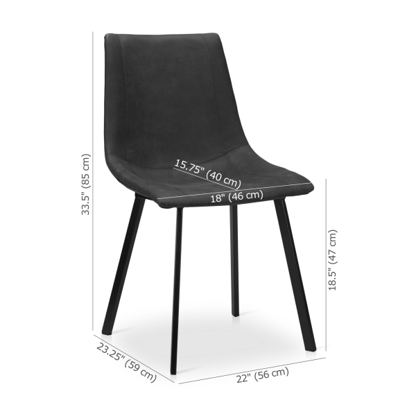 Black Textured Faux Leather and Metal Dining Chair