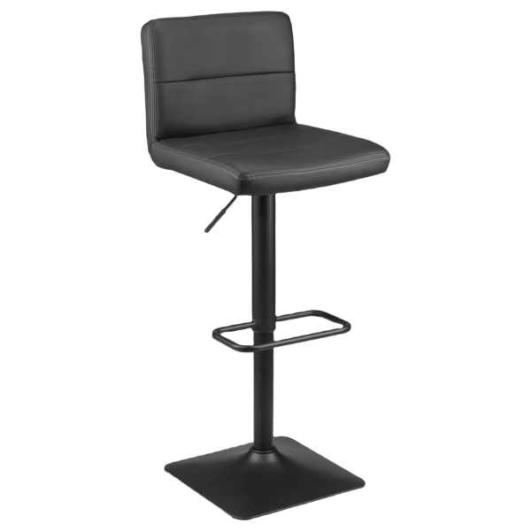 9398317-png Black Matte Faux Leather and Metal Adjustable Bar Stool