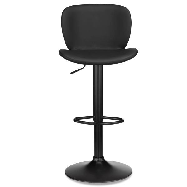 Black Textured Faux Leather & Metal Adjustable Bar Stool