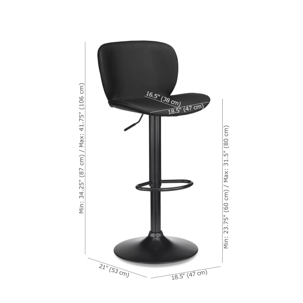 Black Textured Faux Leather & Metal Adjustable Bar Stool