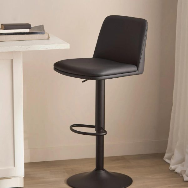 BARSTOOL_9408186_0146_WEB Black Faux Leather and Metal Bar Stool