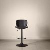 Black Textured Faux Leather & Metal Adjustable Bar Stool