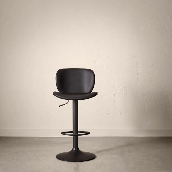 Black Textured Faux Leather & Metal Adjustable Bar Stool