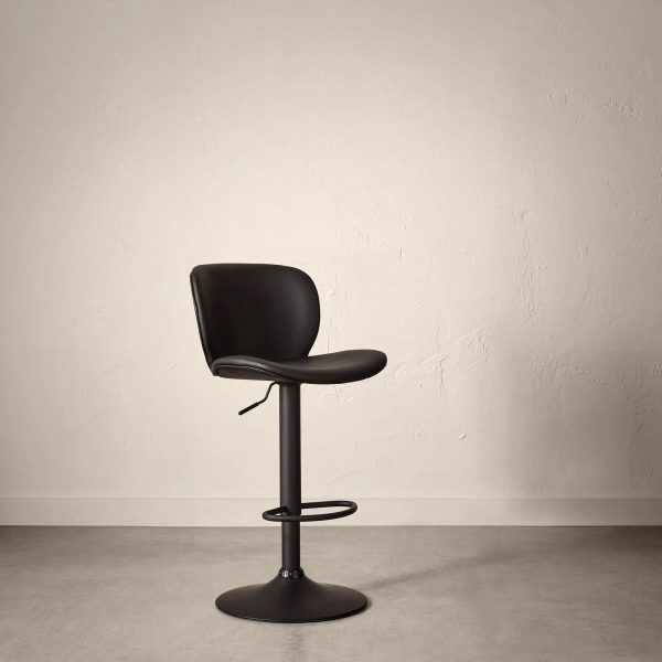 Black Textured Faux Leather & Metal Adjustable Bar Stool