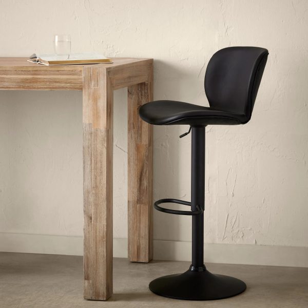 Black Textured Faux Leather & Metal Adjustable Bar Stool