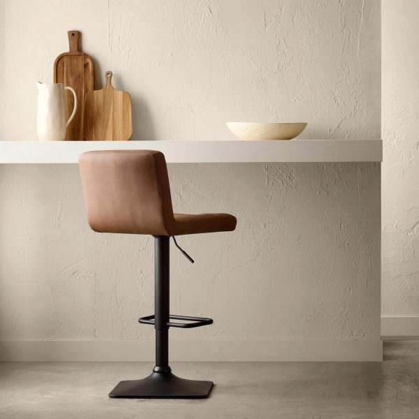 Rust Matte Faux Leather and Metal Adjustable Bar Stool