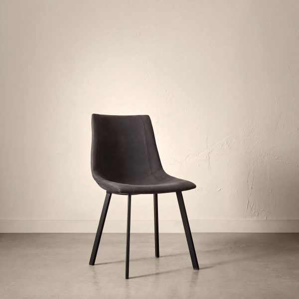 Black Textured Faux Leather and Metal Dining Chair