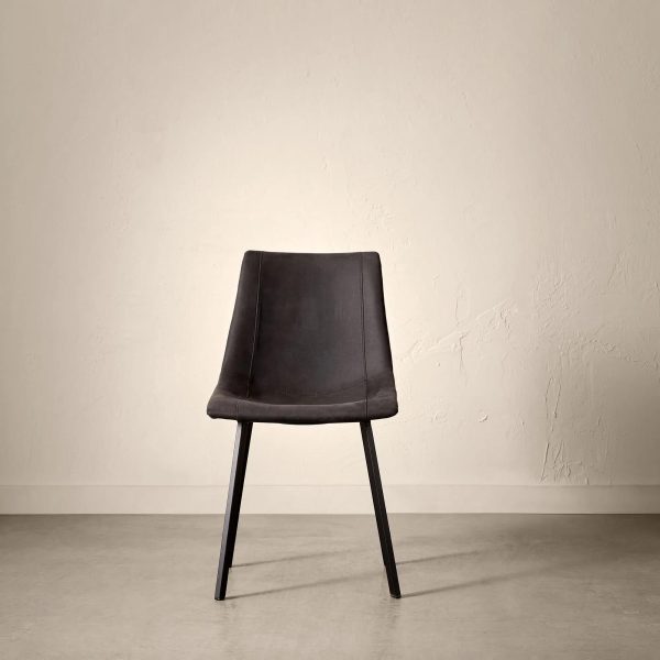 Black Textured Faux Leather and Metal Dining Chair