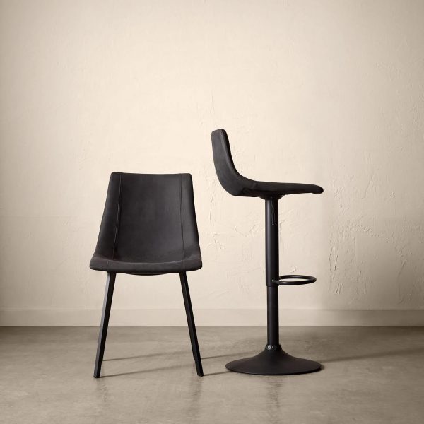 Black Textured Faux Leather & Metal Adjustable Bar Stool